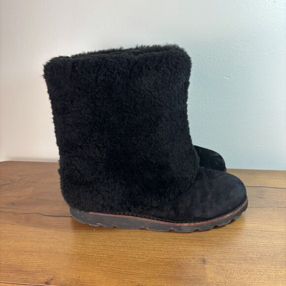 UGG Maylin Black Pull On Sheepskin Shearling Cuff Boots 3220 Womens Size 7 - Picture 1 of 10